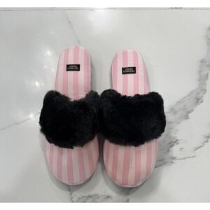 Victoria's Secret Slippers Shoes Womens Size 6 Pink Striped Faux Fur Slide